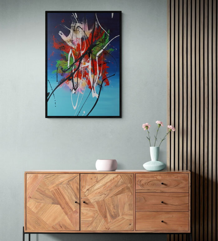 colorful flowers in vase sitting on cabinet 2